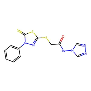 2-[(4-phenyl-5-sulfanylidene-1,3,4-thiadiazol-2-yl)sulfanyl]-N-(1,2,4-triazol-4-yl)acetamide structure