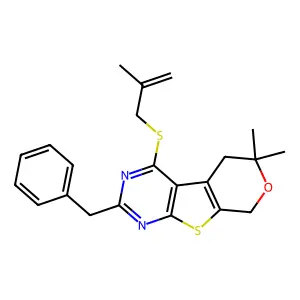 2-benzyl-6,6-dimethyl-4-((2-methylallyl)thio)-6,8-dihydro-5H-pyrano[4',3':4,5]thieno[2,3-d]pyrimidine structure