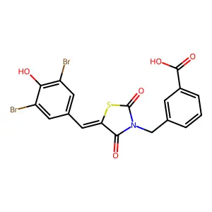 3-({5-[(3,5-dibromo-4-hydroxyphenyl)methylene]-2,4-dioxo-1,3-thiazolidin-3-yl} methyl)benzoic acid structure