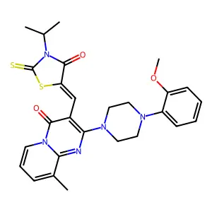 2-[4-(2-methoxyphenyl)piperazin-1-yl]-9-methyl-3-{(Z)-[4-oxo-3-(propan-2-yl)-2-thioxo-1,3-thiazolidin-5-ylidene]methyl}-4H-pyrido[1,2-a]pyrimidin-4-one structure