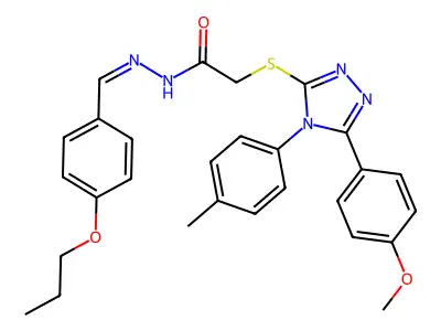 2-{[5-(4-methoxyphenyl)-4-(4-methylphenyl)-4H-1,2,4-triazol-3-yl]thio}-N'-[(E)-(4-propoxyphenyl)methylidene]acetohydrazide structure