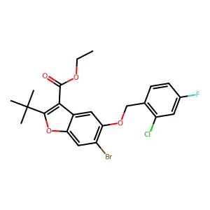 ethyl 6-bromo-2-tert-butyl-5-[(2-chloro-4-fluorophenyl)methoxy]-1-benzofuran-3-carboxylate structure
