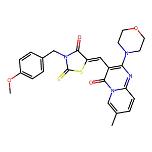 3-{(Z)-[3-(4-methoxybenzyl)-4-oxo-2-thioxo-1,3-thiazolidin-5-ylidene]methyl}-7-methyl-2-(morpholin-4-yl)-4H-pyrido[1,2-a]pyrimidin-4-one structure