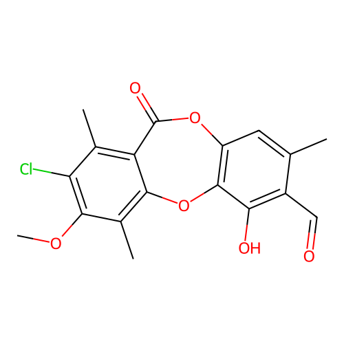 2-Chloro-6-hydroxy-3-methoxy-1,4,8-trimethyl-11-oxo-11H-dibenzo[b,e][1,4]dioxepin-7-carbaldehyde structure