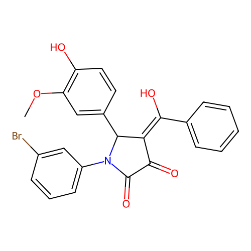 (4E)-1-(3-bromophenyl)-5-(4-hydroxy-3-methoxyphenyl)-4-[hydroxy(phenyl)methylidene]pyrrolidine-2,3-dione structure