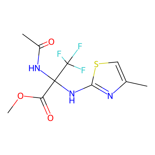 (S)-methyl 2-acetamido-3,3,3-trifluoro-2-((4-methylthiazol-2-yl)amino)propanoate structure