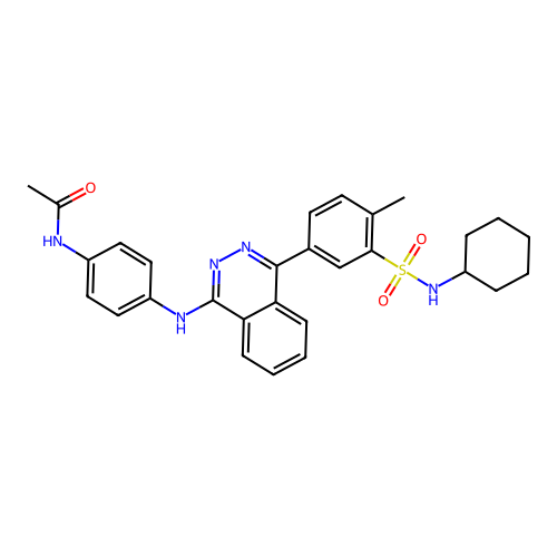N-[4-({4-[3-(cyclohexylsulfamoyl)-4-methylphenyl]phthalazin-1-yl}amino)phenyl]acetamide structure