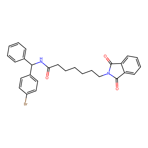 N-((4-bromophenyl)(phenyl)methyl)-7-(1,3-dioxoisoindolin-2-yl)heptanamide structure