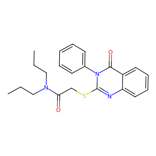 2-[(4-oxo-3-phenyl-3,4-dihydroquinazolin-2-yl)sulfanyl]-N,N-dipropylacetamide structure