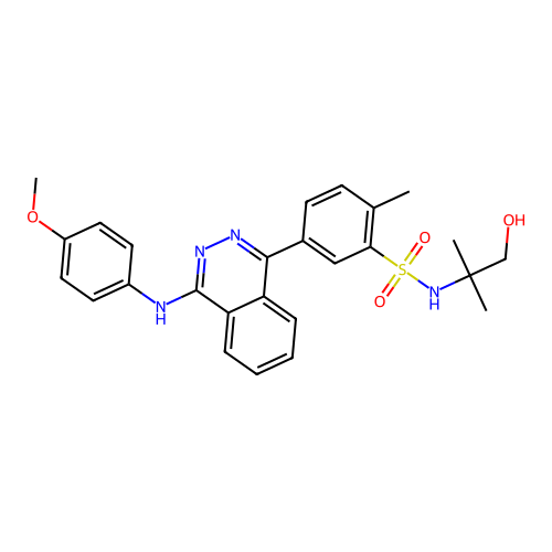N-(1-hydroxy-2-methylpropan-2-yl)-5-(4-((4-methoxyphenyl)amino)phthalazin-1-yl)-2-methylbenzenesulfonamide structure