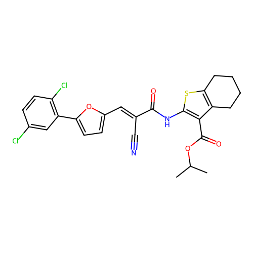 (E)-isopropyl 2-(2-cyano-3-(5-(2,5-dichlorophenyl)furan-2-yl)acrylamido)-4,5,6,7-tetrahydrobenzo[b]thiophene-3-carboxylate structure