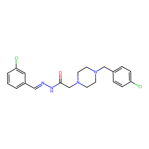 (E)-2-(4-(4-chlorobenzyl)piperazin-1-yl)-N'-(3-chlorobenzylidene)acetohydrazide structure