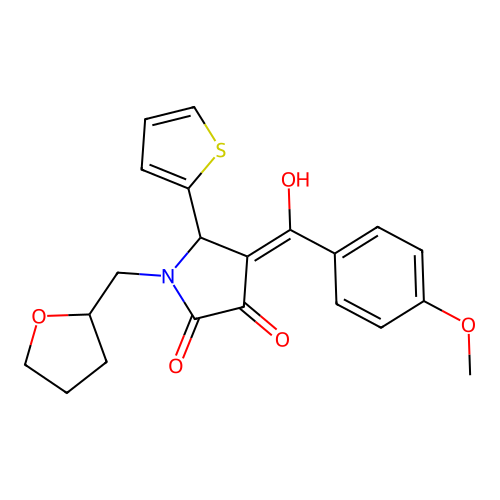 (4E)-4-[hydroxy(4-methoxyphenyl)methylidene]-1-(tetrahydrofuran-2-ylmethyl)-5-(thiophen-2-yl)pyrrolidine-2,3-dione structure