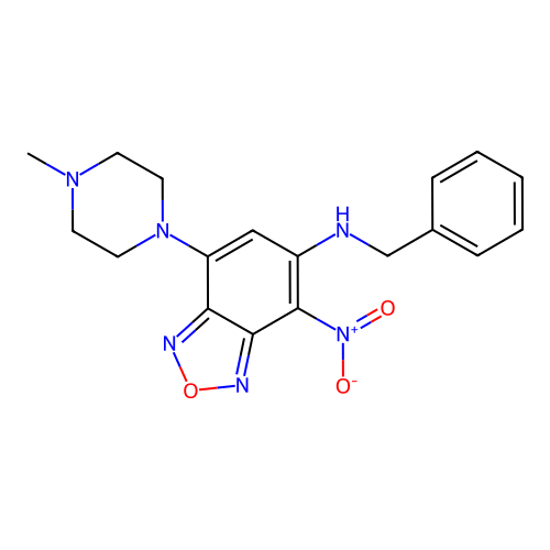N-benzyl-7-(4-methylpiperazin-1-yl)-4-nitro-2,1,3-benzoxadiazol-5-amine structure