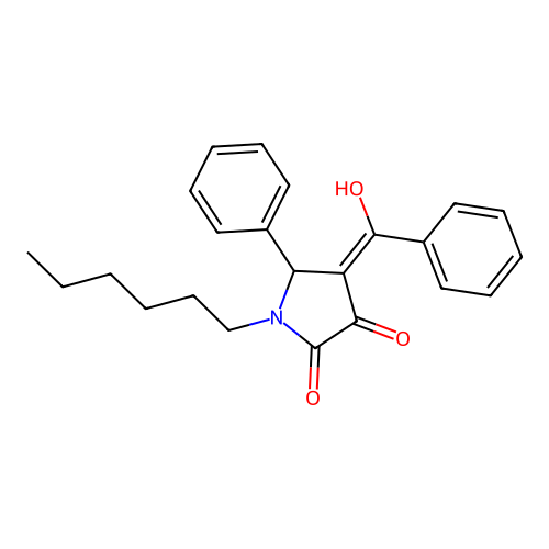 (4E)-1-hexyl-4-[hydroxy(phenyl)methylidene]-5-phenylpyrrolidine-2,3-dione structure
