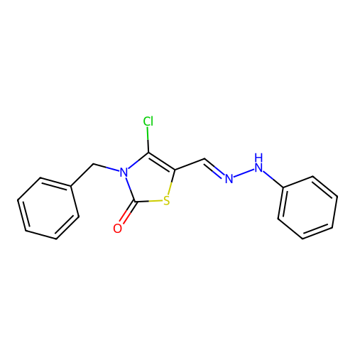 3-Benzyl-4-chloro-5-(phenyl-hydrazonomethyl)-3H-thiazol-2-one structure