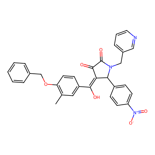 (4E)-4-[hydroxy-(3-methyl-4-phenylmethoxyphenyl)methylidene]-5-(4-nitrophenyl)-1-(pyridin-3-ylmethyl)pyrrolidine-2,3-dione structure