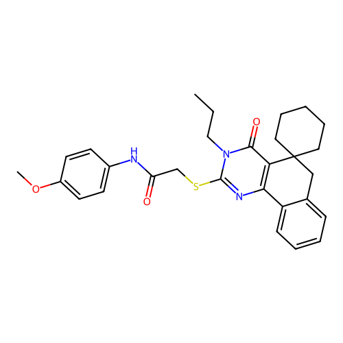 N-(4-methoxyphenyl)-2-((4-oxo-3-propyl-4,6-dihydro-3H-spiro[benzo[h]quinazoline-5,1'-cyclohexan]-2-yl)thio)acetamide structure