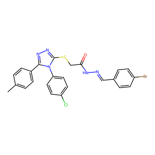 (E)-N'-(4-bromobenzylidene)-2-((4-(4-chlorophenyl)-5-(p-tolyl)-4H-1,2,4-triazol-3-yl)thio)acetohydrazide structure