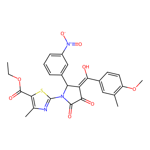 ethyl 2-{3-hydroxy-4-[(4-methoxy-3-methylphenyl)carbonyl]-5-(3-nitrophenyl)-2-oxo-2,5-dihydro-1H-pyrrol-1-yl}-4-methyl-1,3-thiazole-5-carboxylate structure