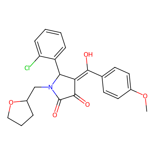 (4E)-5-(2-chlorophenyl)-4-[hydroxy(4-methoxyphenyl)methylidene]-1-(tetrahydrofuran-2-ylmethyl)pyrrolidine-2,3-dione structure