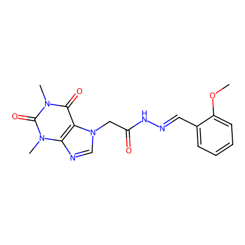 2-(1,3-dimethyl-2,6-dioxo-1,2,3,6-tetrahydro-7H-purin-7-yl)-N'-[(E)-(2-methoxyphenyl)methylidene]acetohydrazide structure