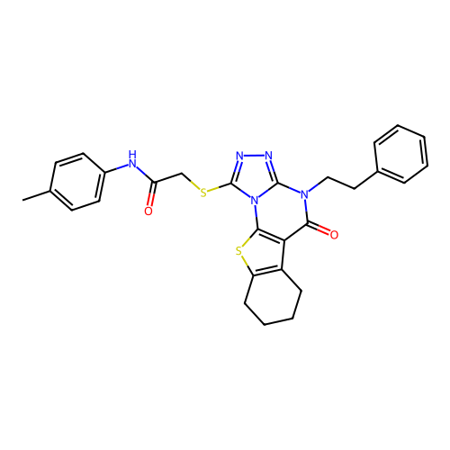 2-((5-oxo-4-phenethyl-4,5,6,7,8,9-hexahydrobenzo[4,5]thieno[3,2-e][1,2,4]triazolo[4,3-a]pyrimidin-1-yl)thio)-N-(p-tolyl)acetamide structure