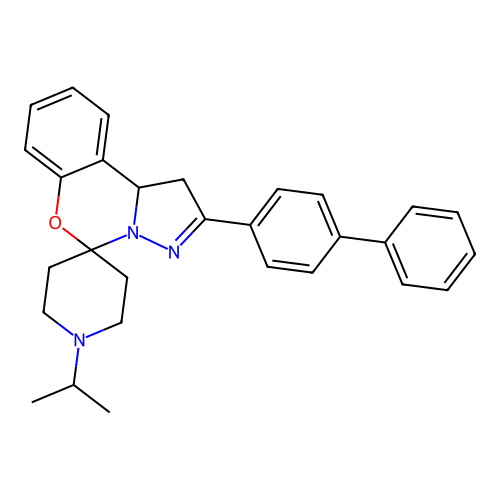 2'-(biphenyl-4-yl)-1-(propan-2-yl)-1',10b'-dihydrospiro[piperidine-4,5'-pyrazolo[1,5-c][1,3]benzoxazine] structure