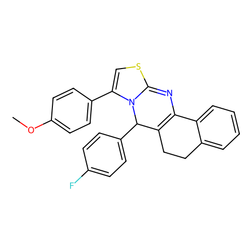 7-(4-fluorophenyl)-9-(4-methoxyphenyl)-6,7-dihydro-5H-benzo[h]thiazolo[2,3-b]quinazoline structure