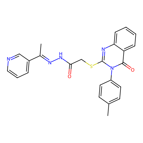 (E)-2-((4-oxo-3-(p-tolyl)-3,4-dihydroquinazolin-2-yl)thio)-N'-(1-(pyridin-3-yl)ethylidene)acetohydrazide structure