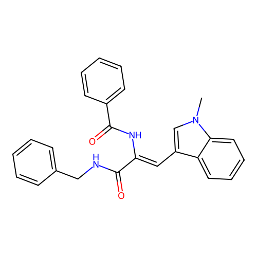 N-[(1Z)-3-(benzylamino)-1-(1-methyl-1H-indol-3-yl)-3-oxoprop-1-en-2-yl]benzamide structure