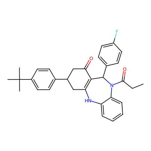 1-[3-(4-tert-butylphenyl)-11-(4-fluorophenyl)-1-hydroxy-2,3,4,11-tetrahydro-10H-dibenzo[b,e][1,4]diazepin-10-yl]propan-1-one structure