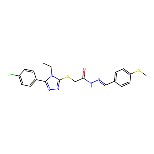 2-{[5-(4-chlorophenyl)-4-ethyl-4H-1,2,4-triazol-3-yl]sulfanyl}-N'-{(E)-[4-(methylsulfanyl)phenyl]methylidene}acetohydrazide structure