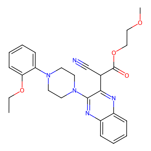 2-Methoxyethyl cyano{3-[4-(2-ethoxyphenyl)piperazin-1-yl]quinoxalin-2-yl}acetate structure