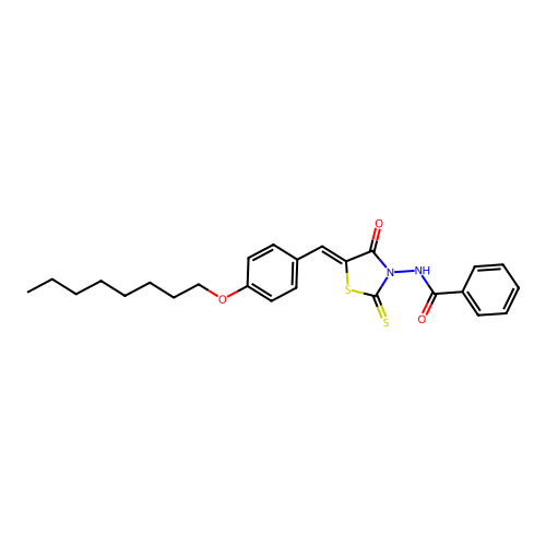 N-{(5Z)-5-[4-(octyloxy)benzylidene]-4-oxo-2-thioxo-1,3-thiazolidin-3-yl}benzamide structure