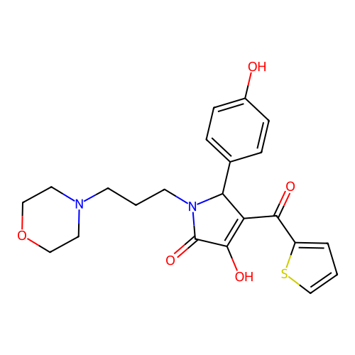 3-hydroxy-5-(4-hydroxyphenyl)-1-(3-morpholin-4-ylpropyl)-4-(thiophene-2-carbonyl)-5H-pyrrol-2-one structure