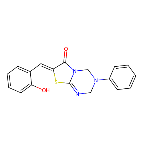 (Z)-7-(2-hydroxybenzylidene)-3-phenyl-3,4-dihydro-2H-thiazolo[3,2-a][1,3,5]triazin-6(7H)-one structure