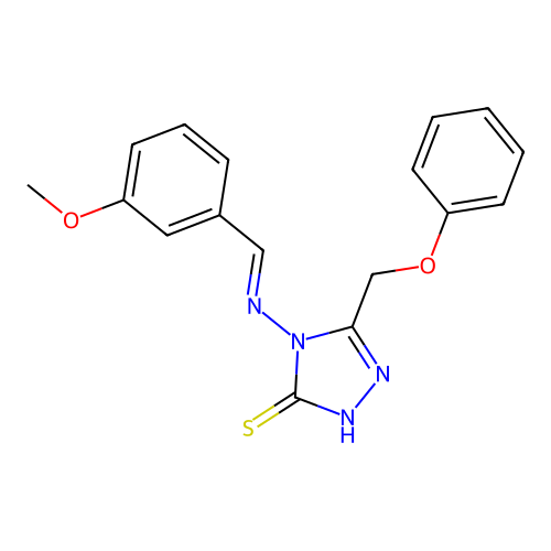 4-[(E)-(3-methoxyphenyl)methylideneamino]-3-(phenoxymethyl)-1H-1,2,4-triazole-5-thione structure