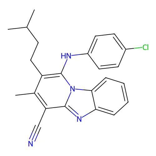 1-[(4-chlorophenyl)amino]-3-methyl-2-(3-methylbutyl)pyrido[1,2-a]benzimidazole-4-carbonitrile structure