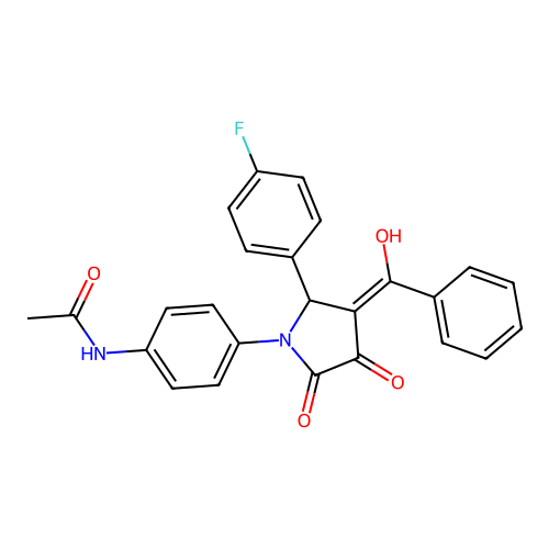 N-(4-{(3E)-2-(4-fluorophenyl)-3-[hydroxy(phenyl)methylidene]-4,5-dioxopyrrolidin-1-yl}phenyl)acetamide structure