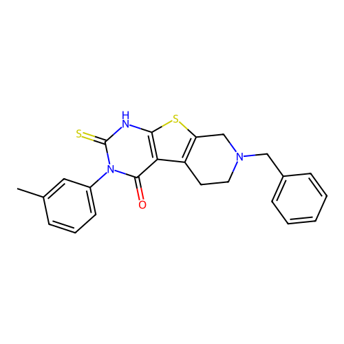 7-benzyl-2-mercapto-3-(m-tolyl)-5,6,7,8-tetrahydropyrido[4',3':4,5]thieno[2,3-d]pyrimidin-4(3H)-one structure