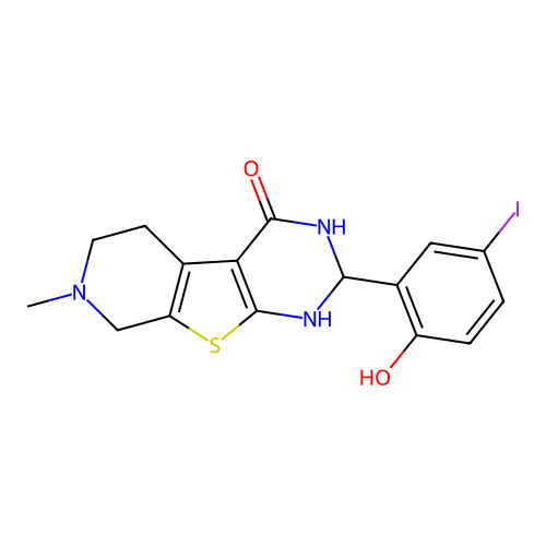 2-(2-hydroxy-5-iodophenyl)-7-methyl-2,3,5,6,7,8-hexahydropyrido[4',3':4,5]thieno[2,3-d]pyrimidin-4(1H)-one structure