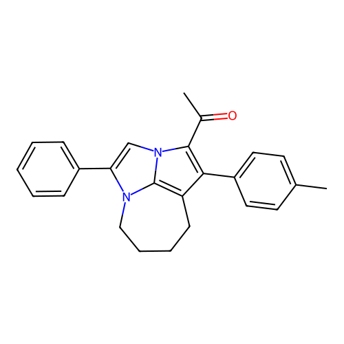 1-(4-phenyl-1-(p-tolyl)-5,6,7,8-tetrahydro-2a,4a-diazacyclopenta[cd]azulen-2-yl)ethanone structure