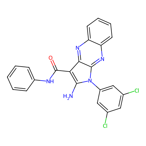 2-amino-1-(3,5-dichlorophenyl)-N-phenyl-1H-pyrrolo[2,3-b]quinoxaline-3-carboxamide structure