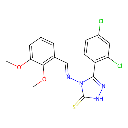 (E)-5-(2,4-dichlorophenyl)-4-((2,3-dimethoxybenzylidene)amino)-4H-1,2,4-triazole-3-thiol structure