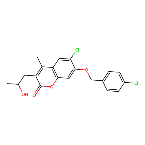 6-chloro-7-((4-chlorobenzyl)oxy)-3-(2-hydroxypropyl)-4-methyl-2H-chromen-2-one structure