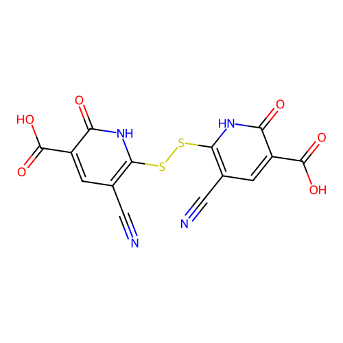 6,6'-Disulfanediylbis(5-cyano-2-oxo-1,2-dihydropyridine-3-carboxylic acid) structure