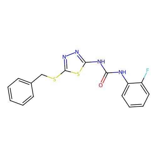 1-(5-(benzylthio)-1,3,4-thiadiazol-2-yl)-3-(2-fluorophenyl)urea structure