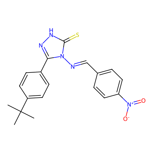 (E)-5-(4-(tert-butyl)phenyl)-4-((4-nitrobenzylidene)amino)-4H-1,2,4-triazole-3-thiol structure