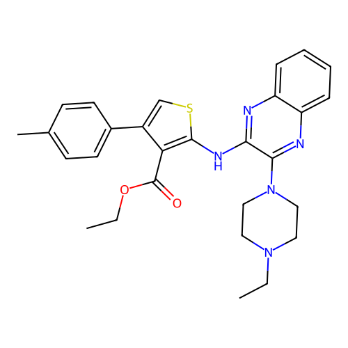 ethyl 2-((3-(4-ethylpiperazin-1-yl)quinoxalin-2-yl)amino)-4-(p-tolyl)thiophene-3-carboxylate structure